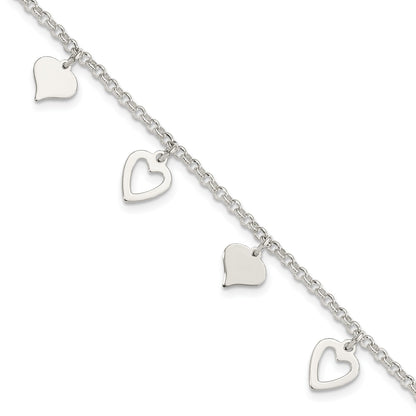 Sterling Silver Polished Heart Bracelet