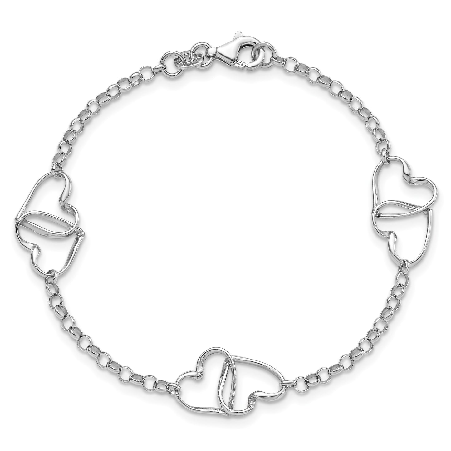 Sterling Silver Rhodium Plated Heart Bracelet