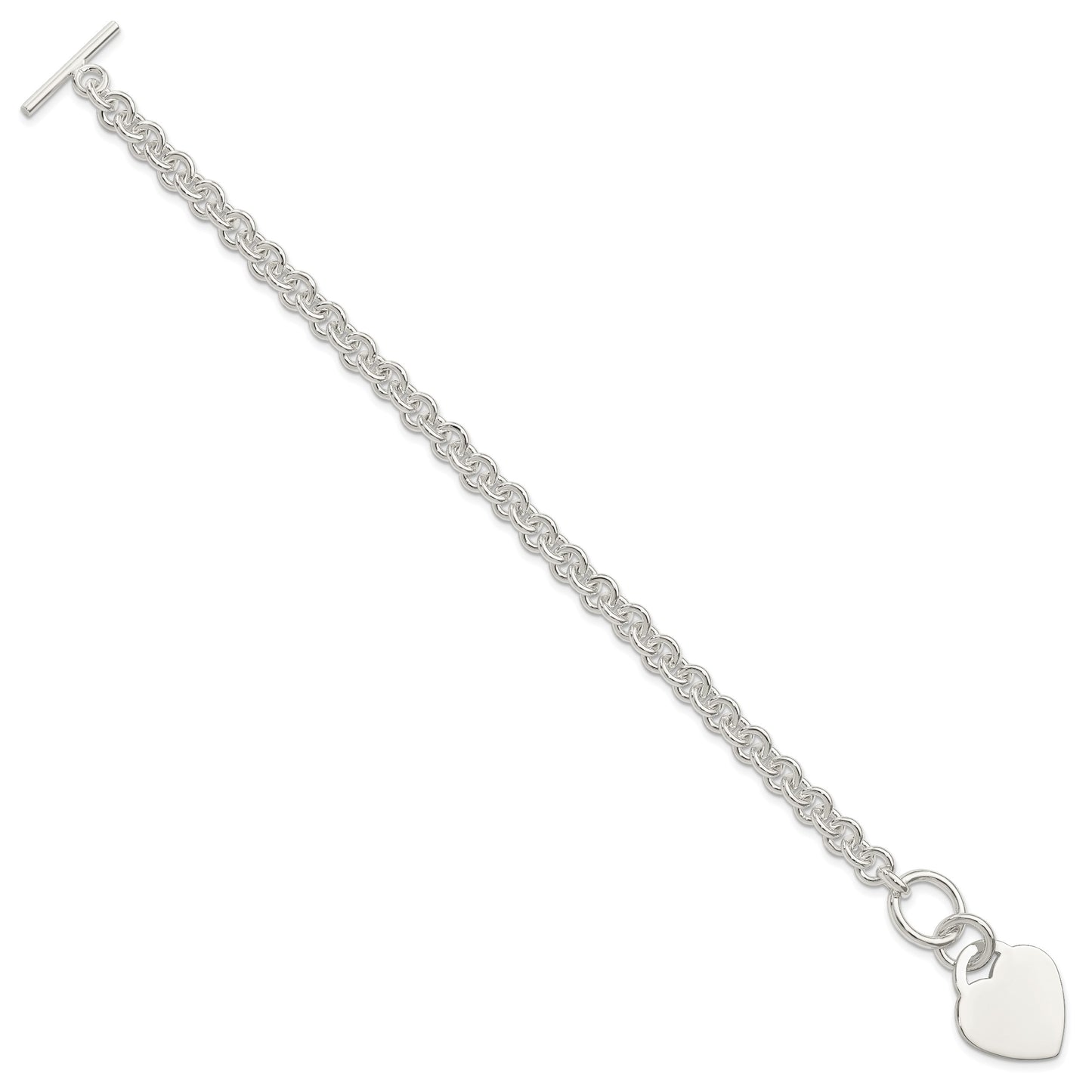 Sterling Silver Polished Engraveable Heart Bracelet