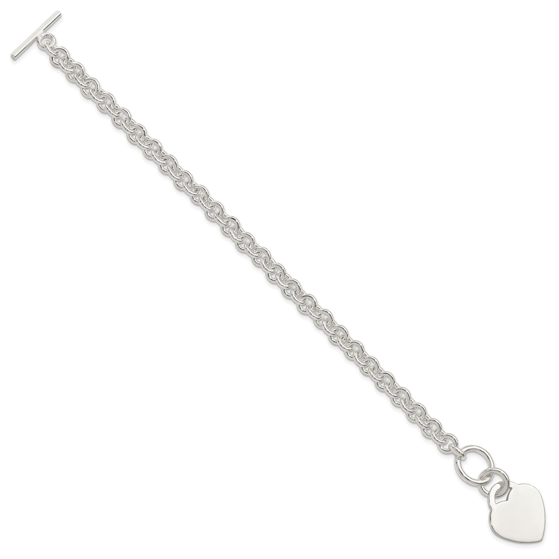 Sterling Silver Polished Engraveable Heart Bracelet