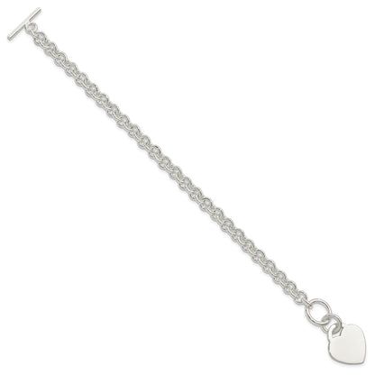 Sterling Silver Polished Engraveable Heart Bracelet