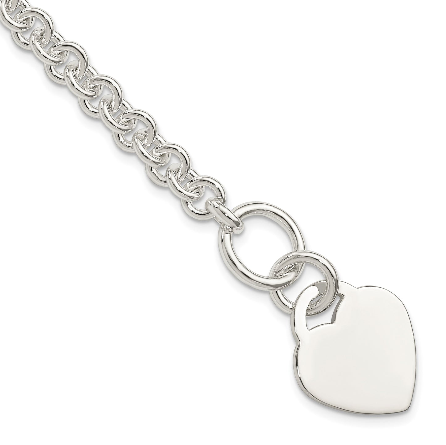 Sterling Silver Polished Engraveable Heart Bracelet