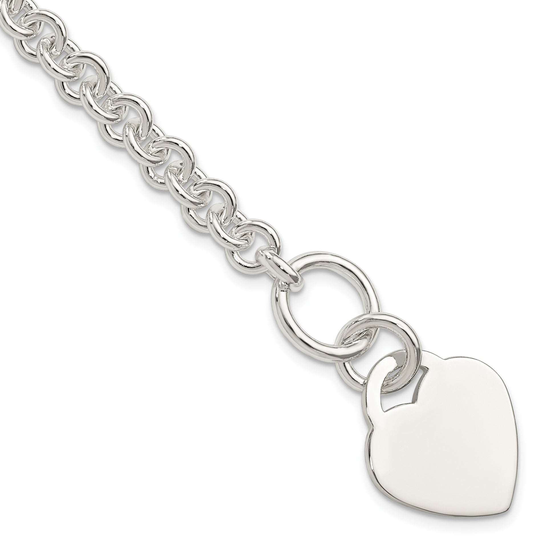 Sterling Silver Polished Engraveable Heart Bracelet