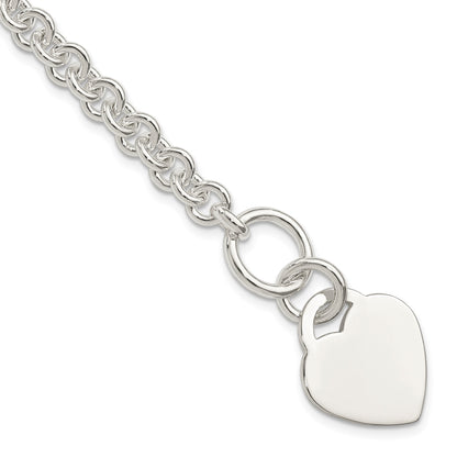 Sterling Silver Polished Engraveable Heart Bracelet