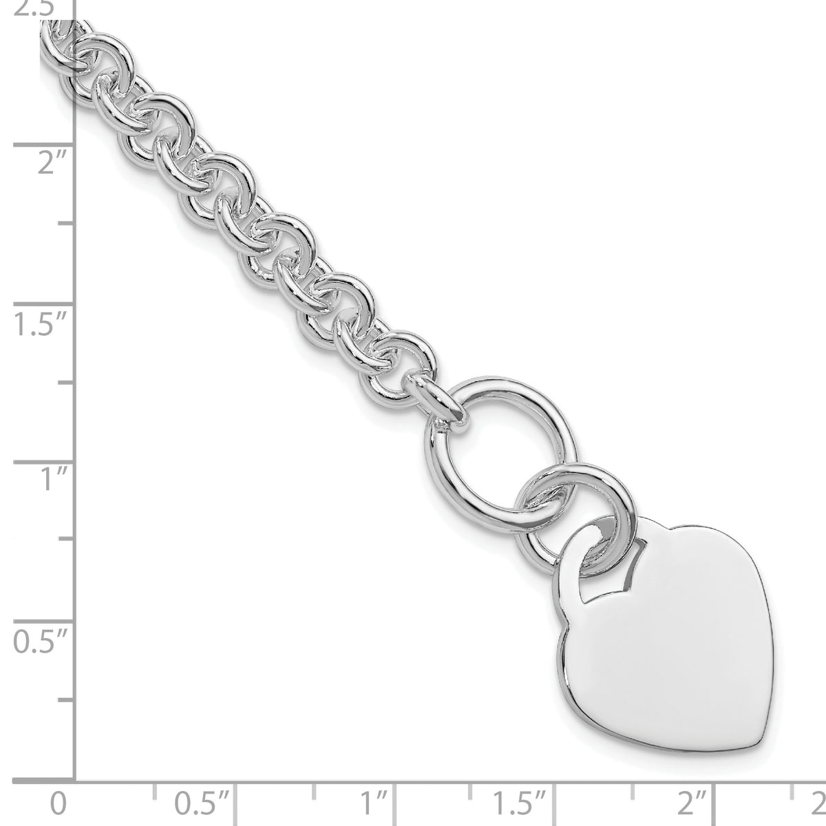 Sterling Silver Rhodium-plated Engravable 17x19mm Heart Charm Rolo Link 7.5 inch Toggle Bracelet