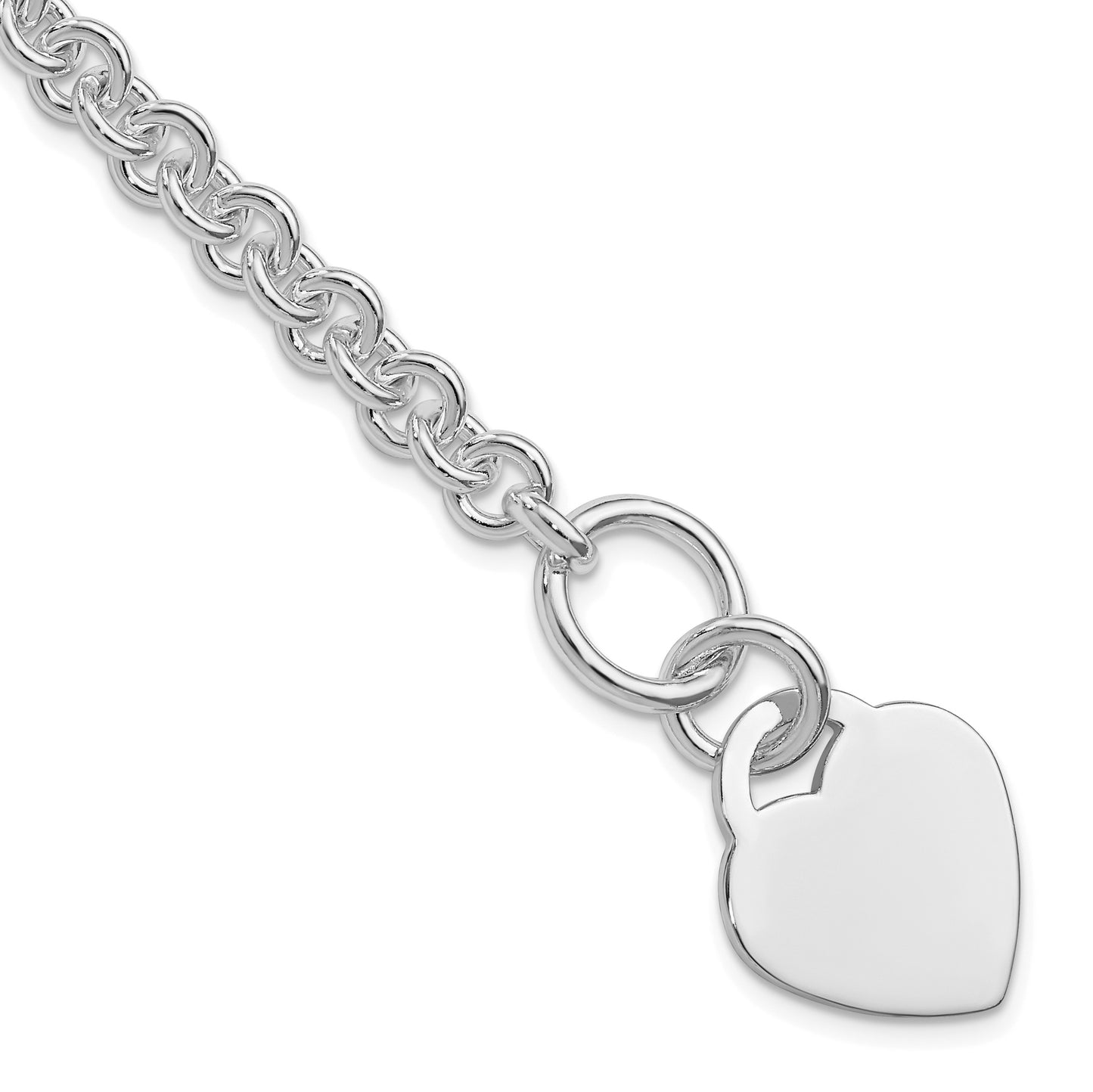 Sterling Silver Rhodium-plated Polished Heart Bracelet