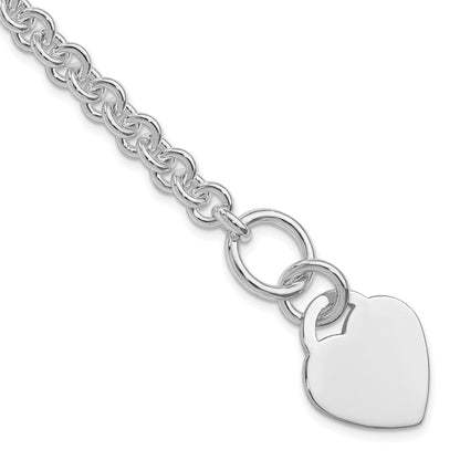 Sterling Silver Rhodium-plated Polished Heart Bracelet