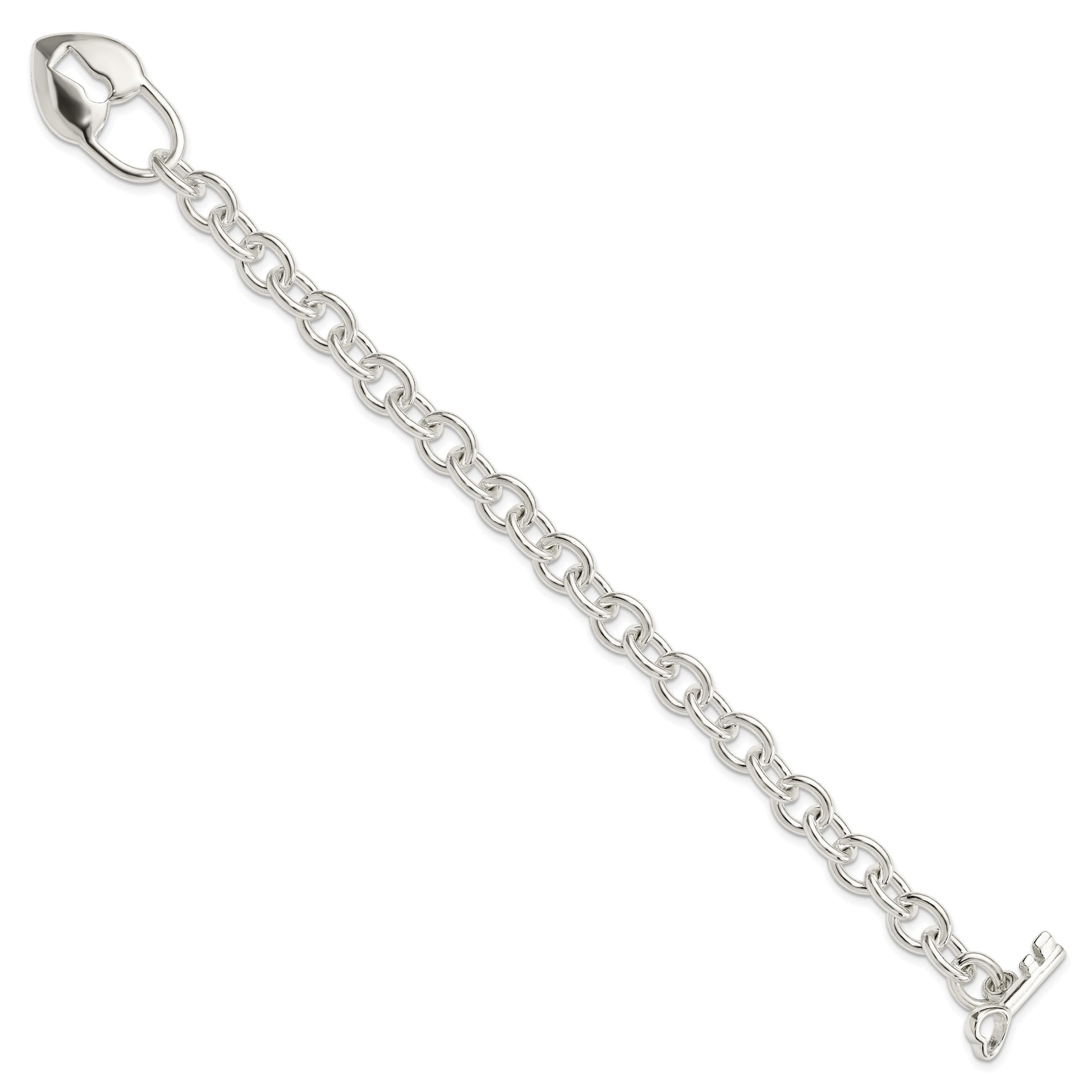 Sterling Silver Polished Heart and Key Bracelet