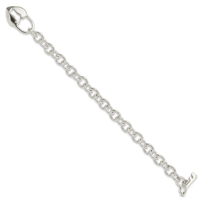 Sterling Silver Polished Heart and Key Bracelet