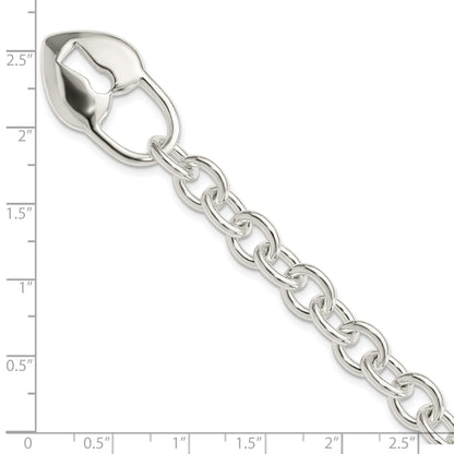 Sterling Silver Polished Heart and Key Bracelet