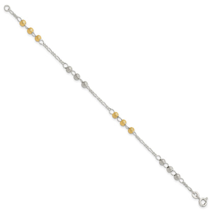 Sterling Silver Gold-tone Textured Beaded 7 inch Bracelet