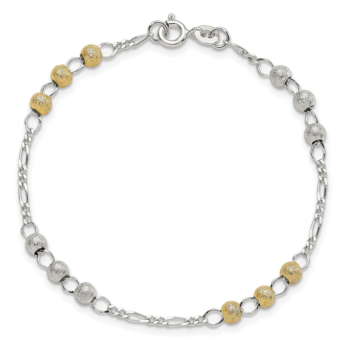 Sterling Silver Gold-tone Textured Beaded 7 inch Bracelet