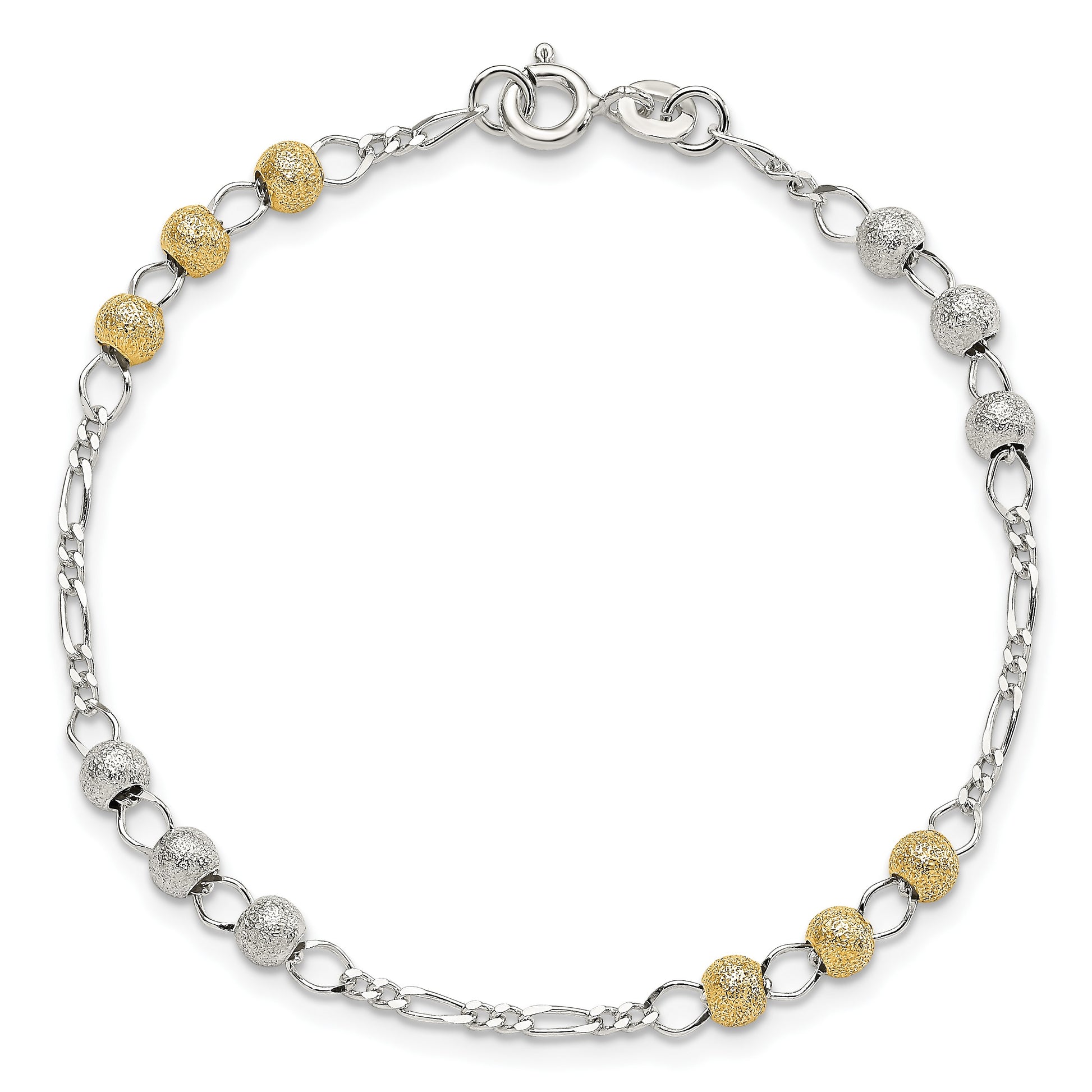 Sterling Silver Gold-tone Textured Beaded 7 inch Bracelet
