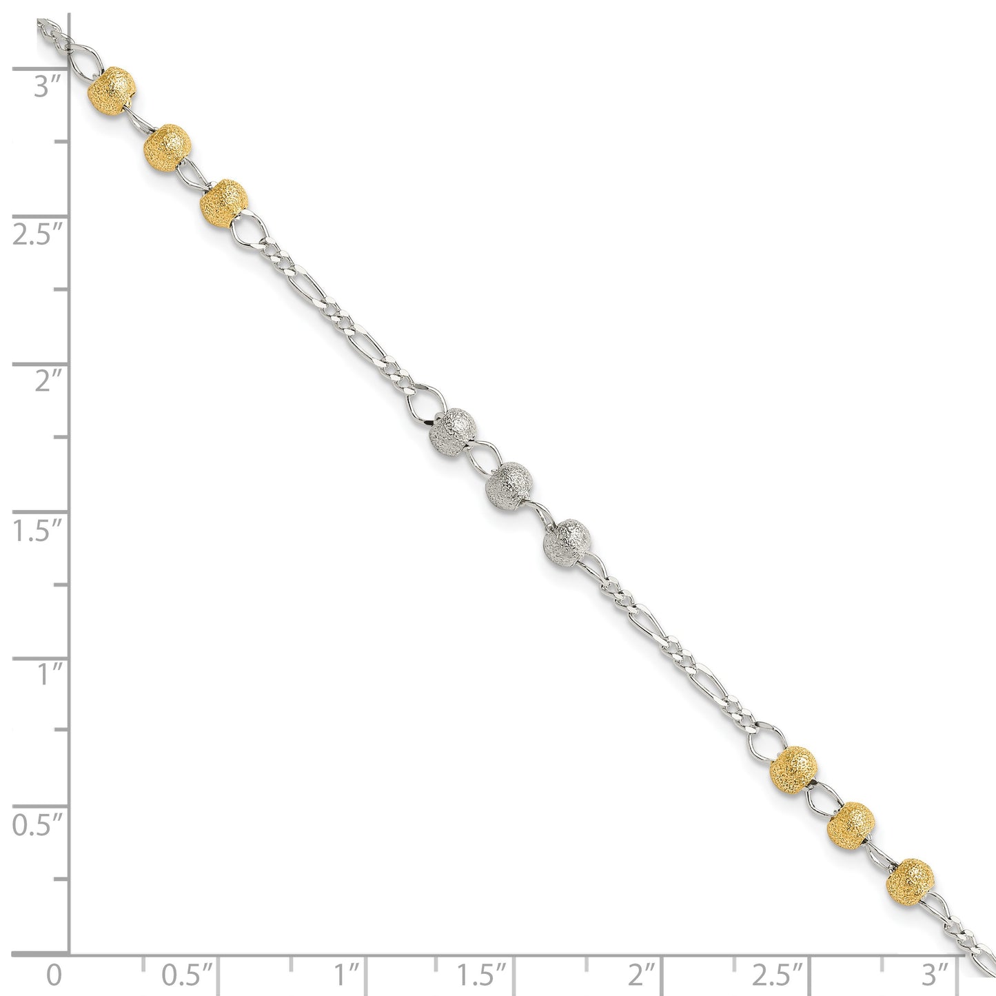 Sterling Silver Gold-tone Textured Beaded 7 inch Bracelet