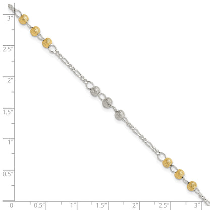 Sterling Silver Gold-tone Textured Beaded 7 inch Bracelet
