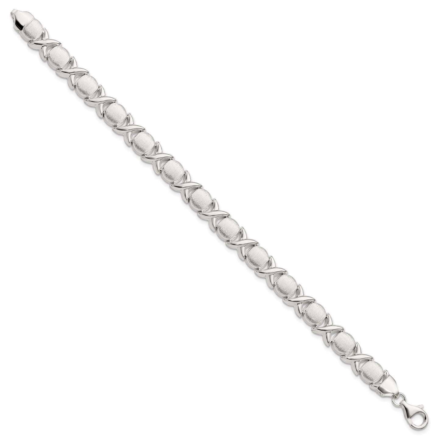 Sterling Silver Polished and Satin X and O Bracelet