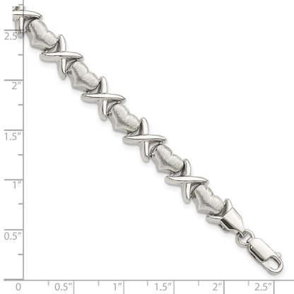 Sterling Silver Polished and Satin X and Hearts Bracelet