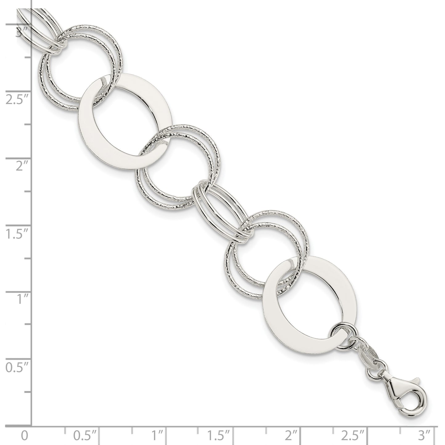 Sterling Silver Polished and Textured Circle Link Bracelet