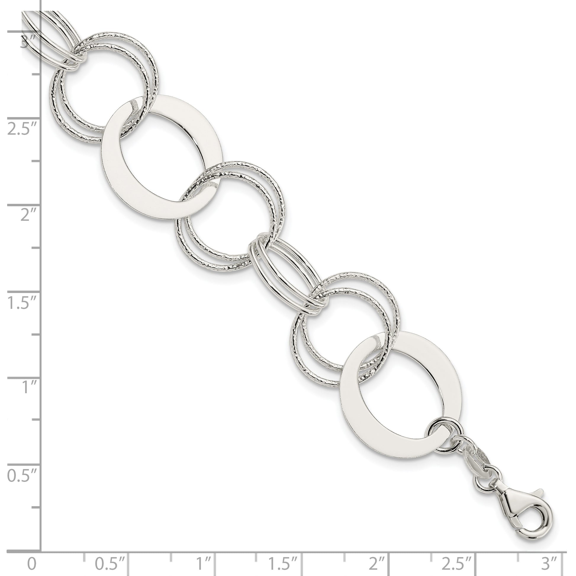 Sterling Silver Polished and Textured Circle Link Bracelet