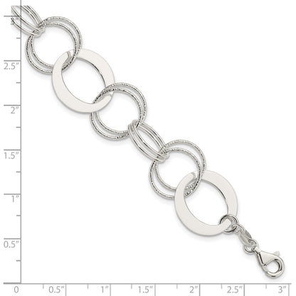 Sterling Silver Polished and Textured Circle Link Bracelet