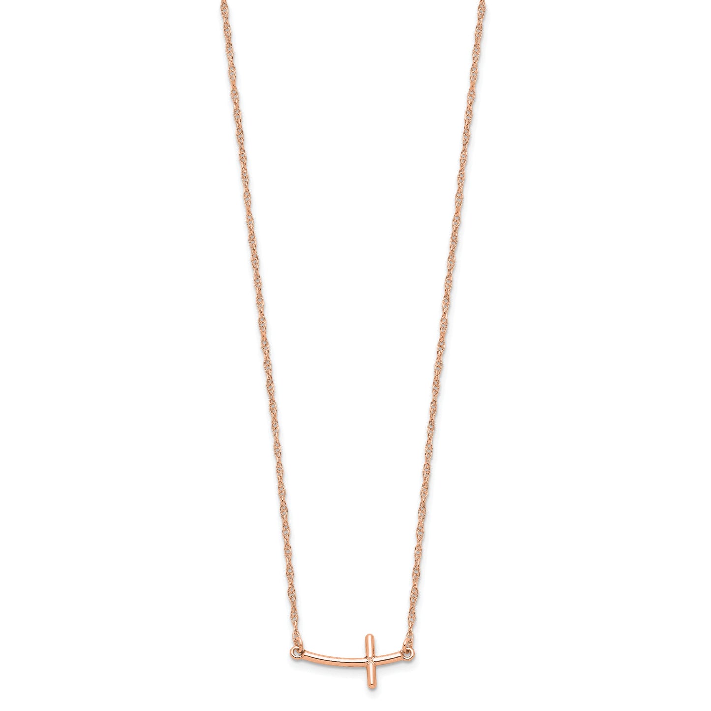 Sterling Silver RG-plated Small Sideways Curved Cross Necklace