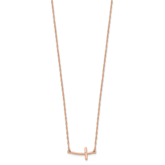 Sterling Silver RG-plated Small Sideways Curved Cross Necklace