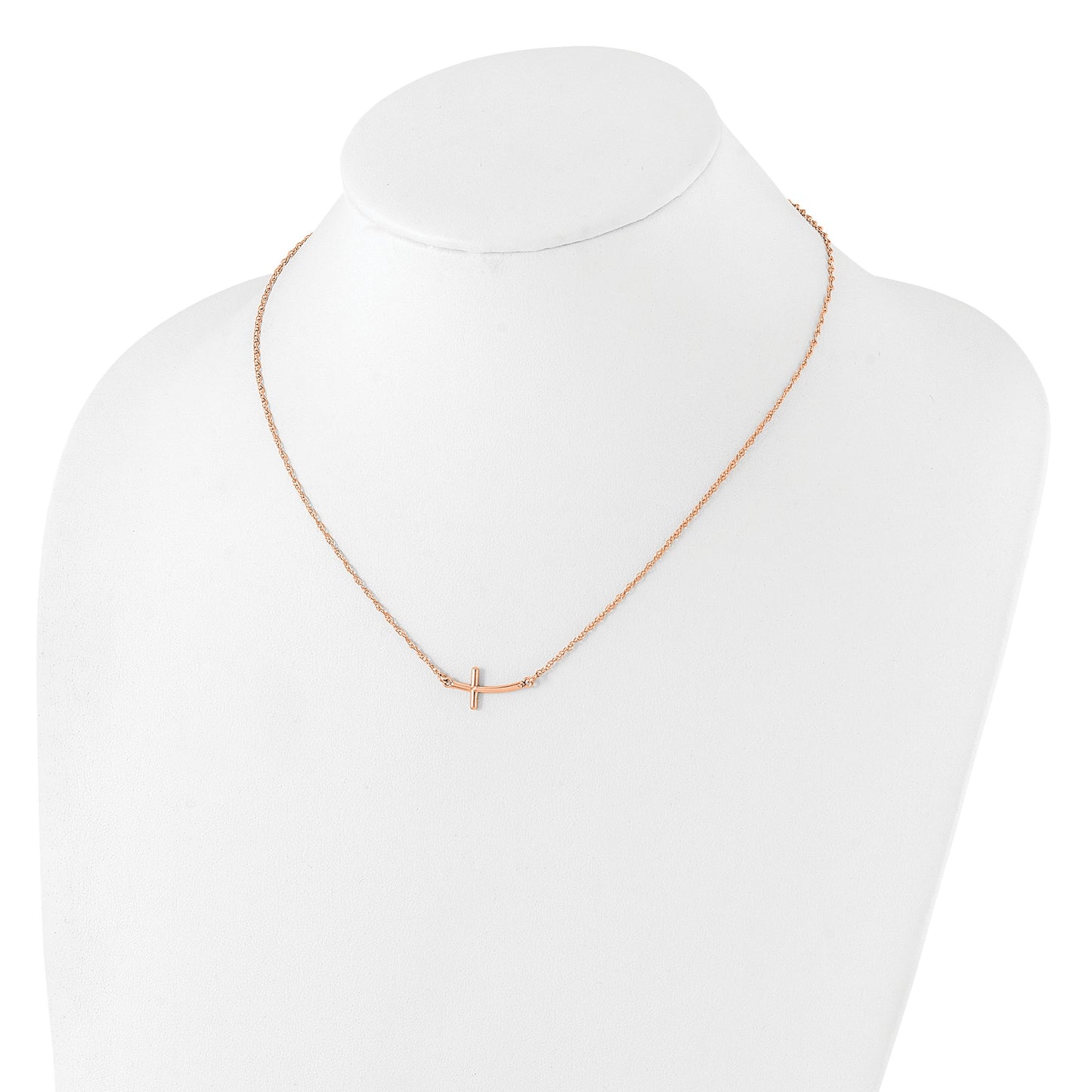 Sterling Silver RG-plated Small Sideways Curved Cross Necklace