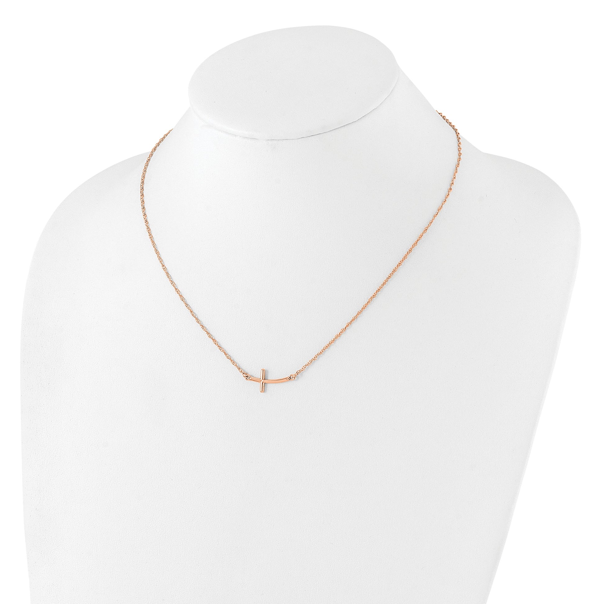 Sterling Silver RG-plated Small Sideways Curved Cross Necklace