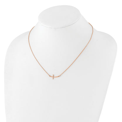Sterling Silver RG-plated Small Sideways Curved Cross Necklace