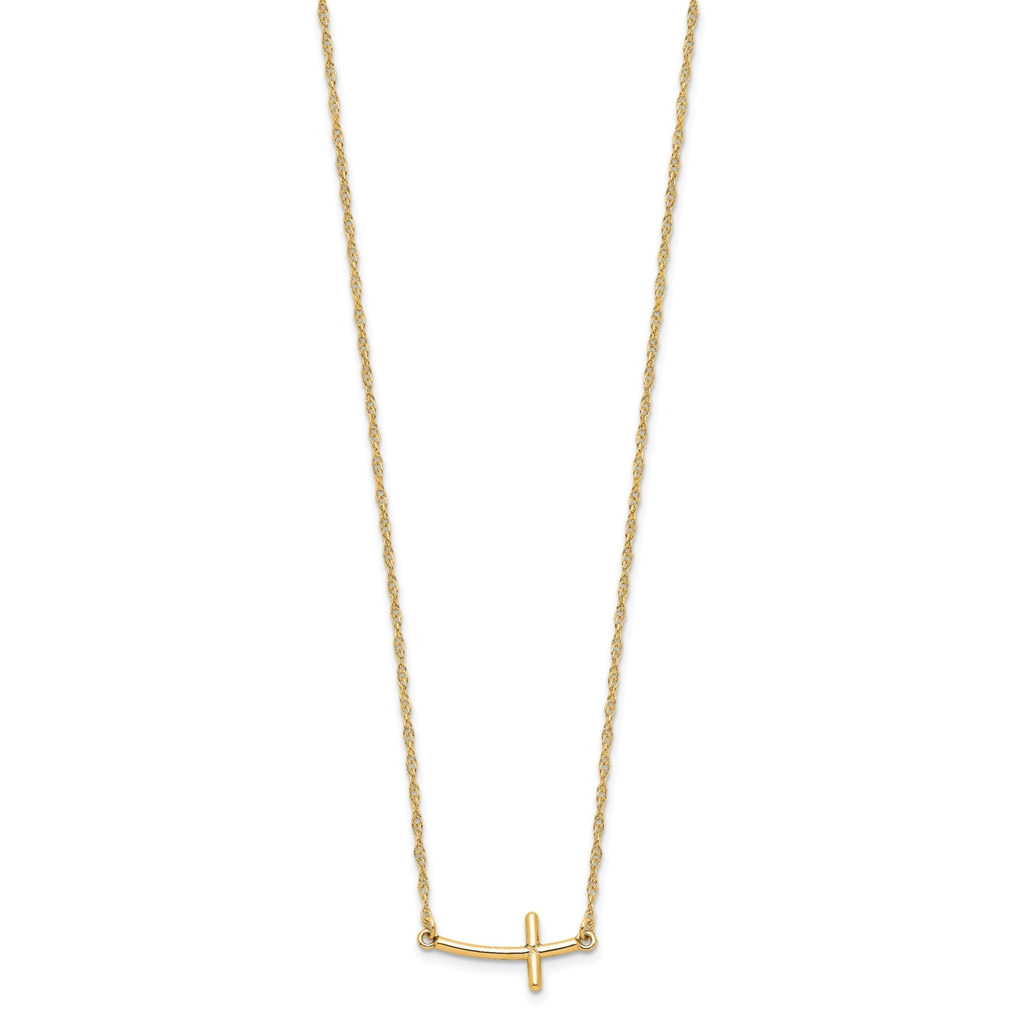 Sterling Silver YG-plated Small Sideways Curved Cross Necklace