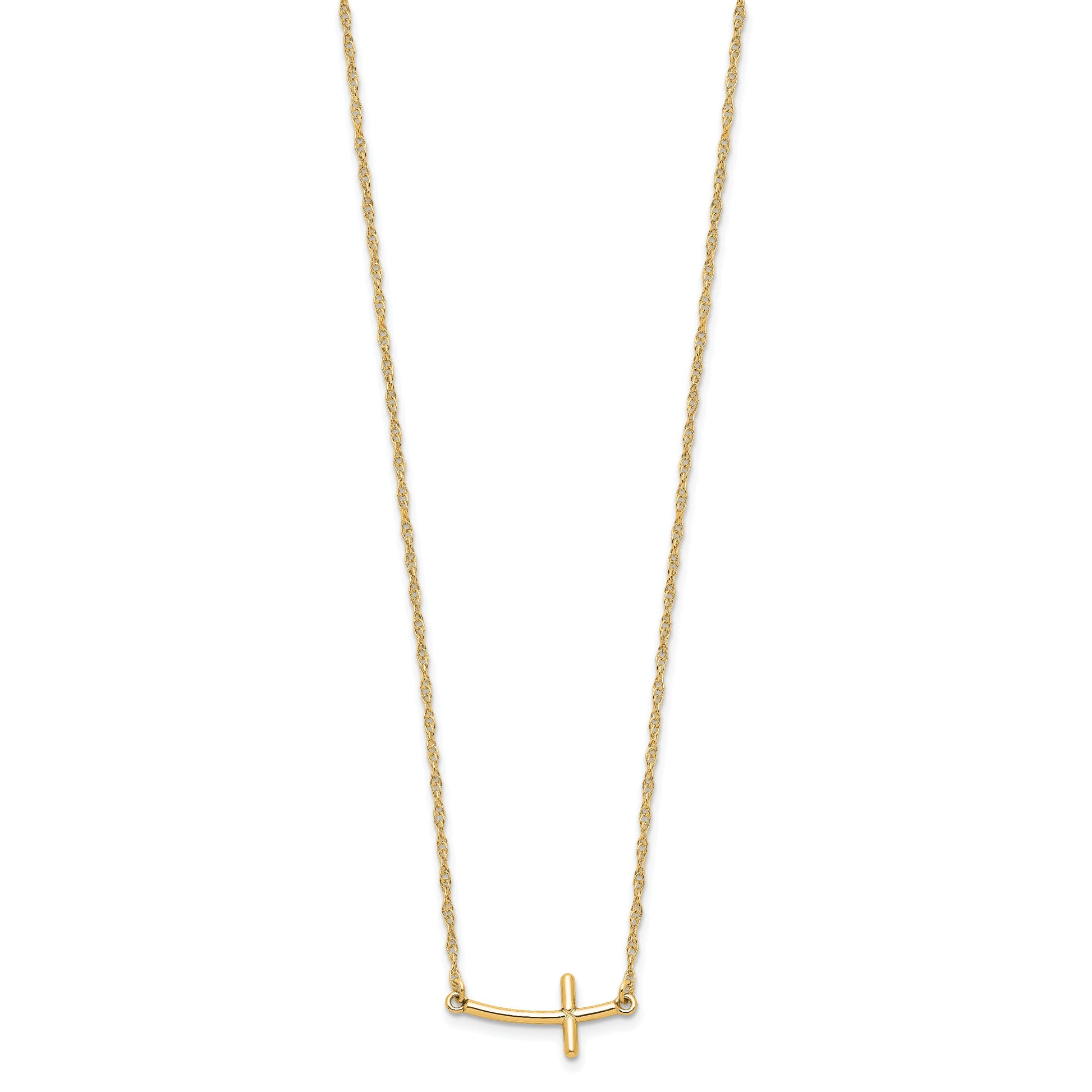 Sterling Silver YG-plated Small Sideways Curved Cross Necklace