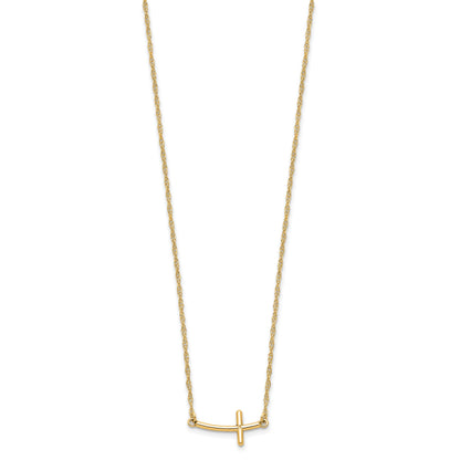 Sterling Silver YG-plated Small Sideways Curved Cross Necklace