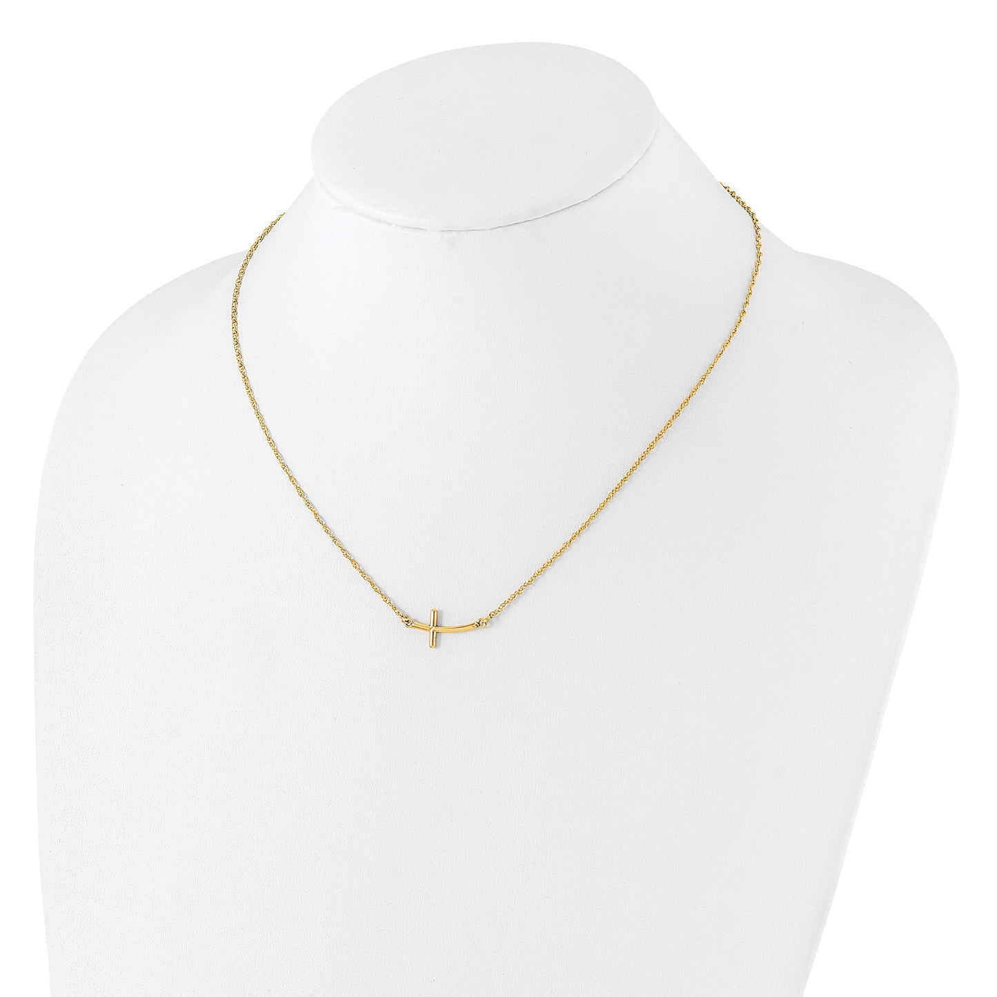 Sterling Silver YG-plated Small Sideways Curved Cross Necklace