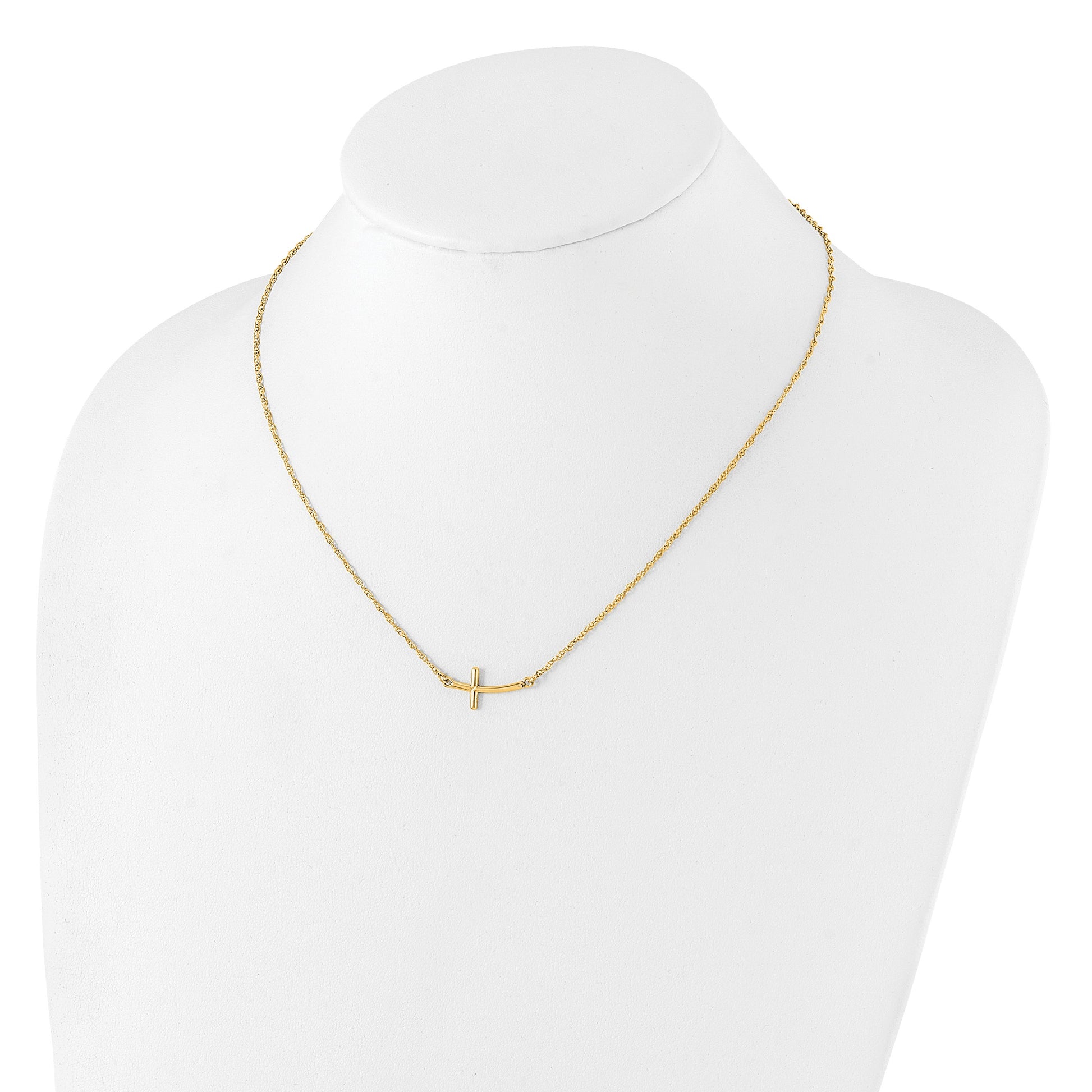 Sterling Silver YG-plated Small Sideways Curved Cross Necklace