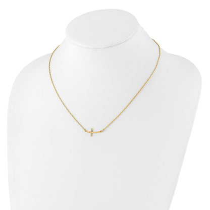Sterling Silver YG-plated Small Sideways Curved Cross Necklace