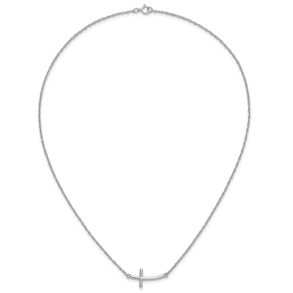 Sterling Silver Rhodium-plated Large Sideways Curved Cross Necklace
