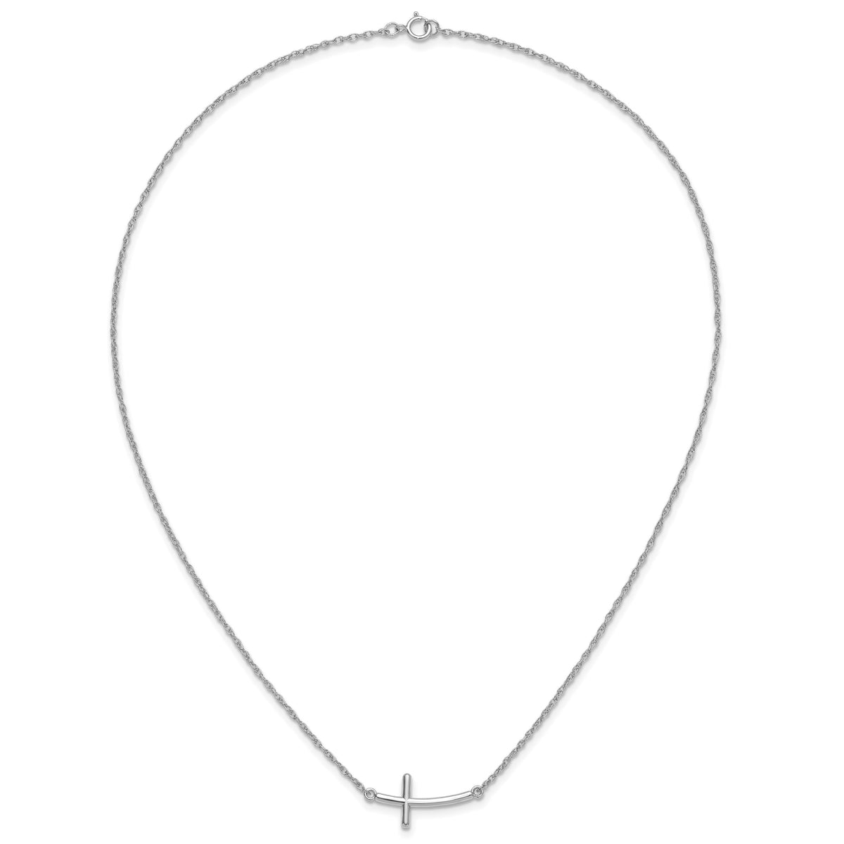 Sterling Silver Rhodium-plated Large Sideways Curved Cross Necklace