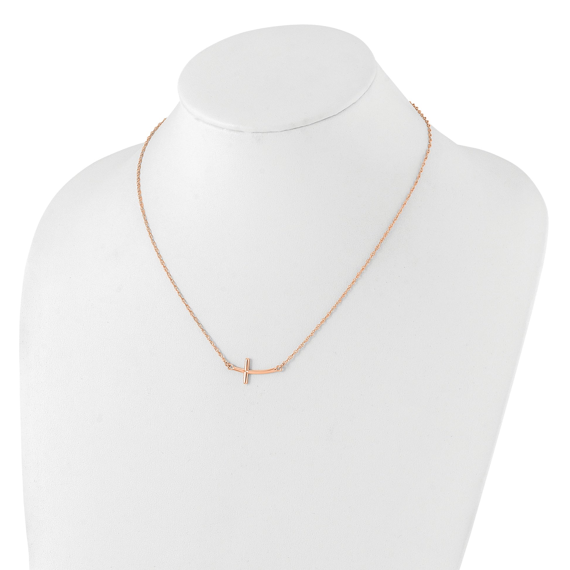 Sterling Silver RG-plated Large Sideways Curved Cross Necklace