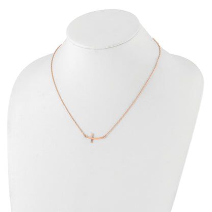 Sterling Silver RG-plated Large Sideways Curved Cross Necklace