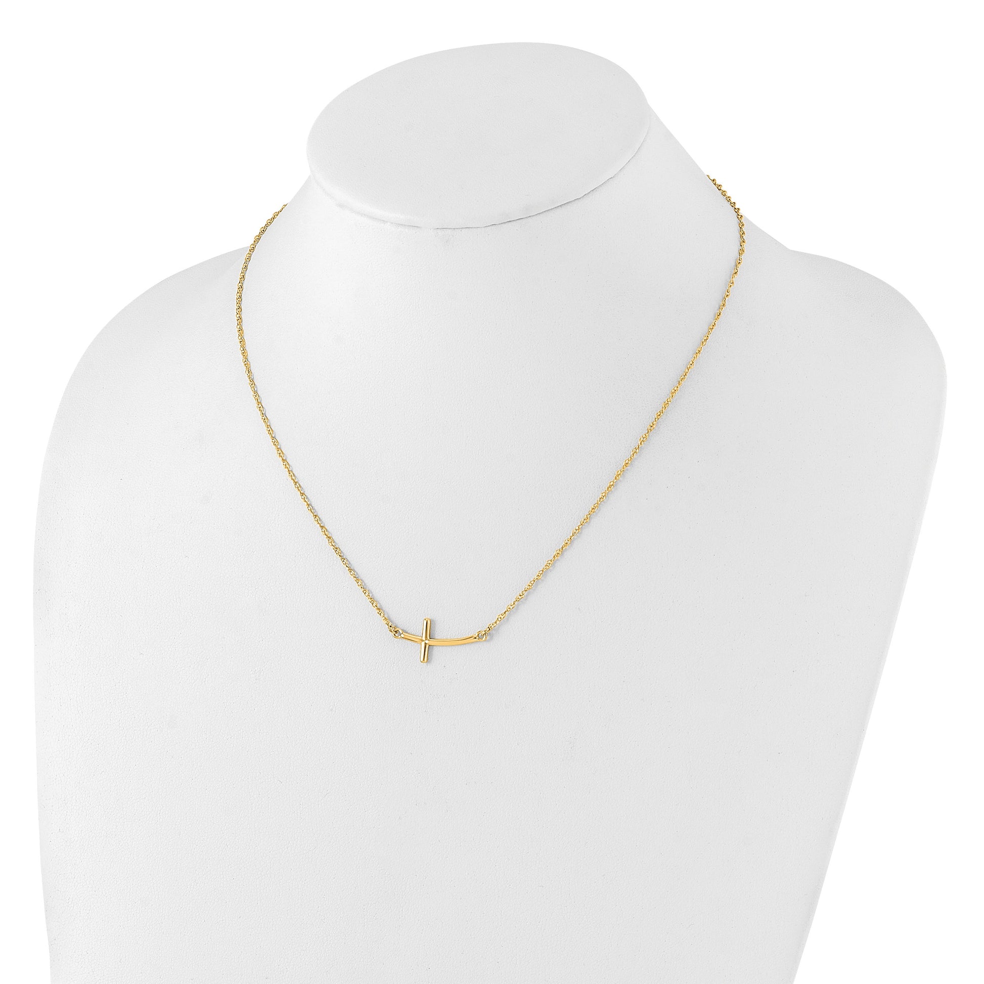 Sterling Silver YG-plated Large Sideways Curved Cross Necklace