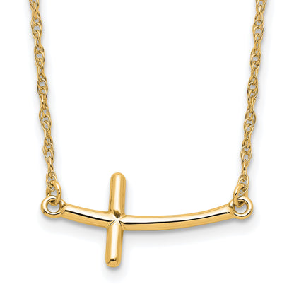 Sterling Silver YG-plated Large Sideways Curved Cross Necklace