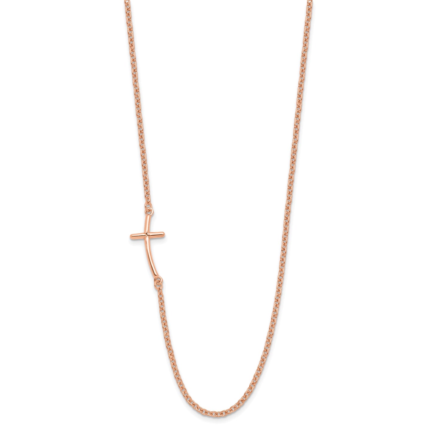 Sterling Silver RG-plated Small Off-Set Sideways Curved Cross Necklace