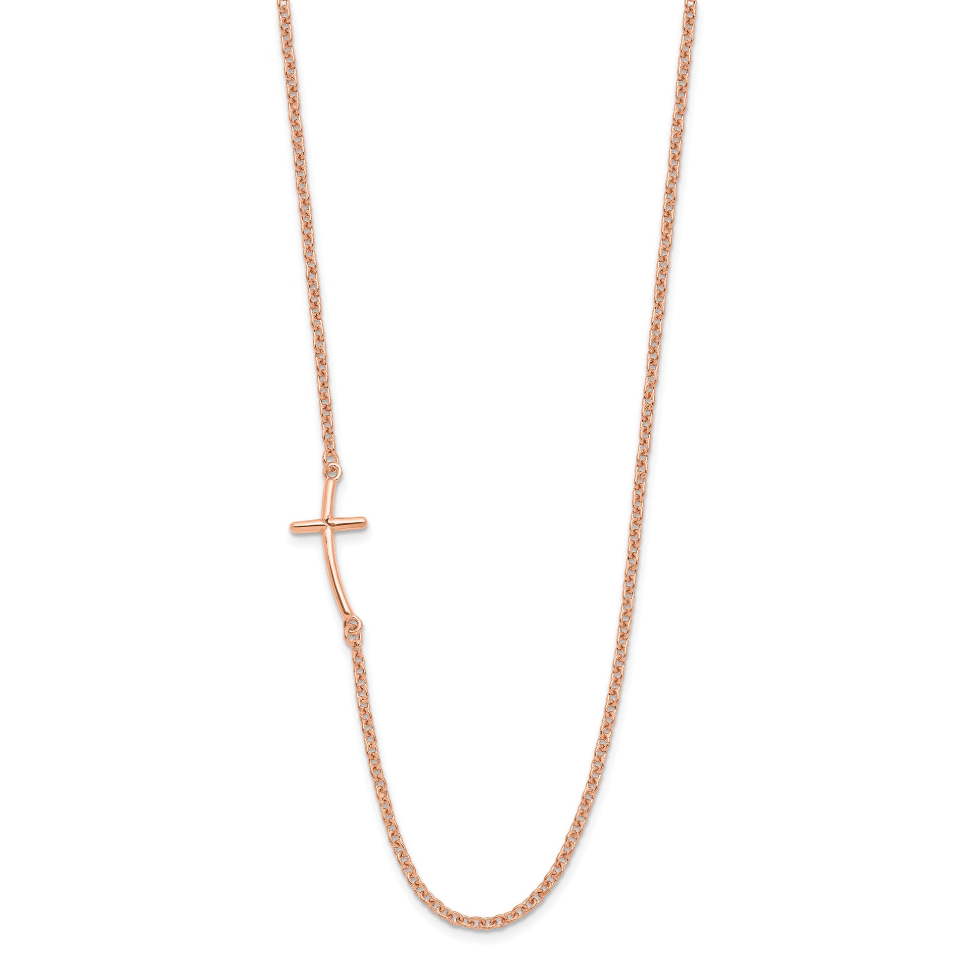 Sterling Silver RG-plated Small Off-Set Sideways Curved Cross Necklace