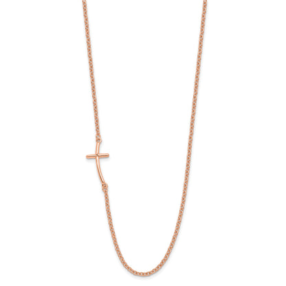 Sterling Silver RG-plated Small Off-Set Sideways Curved Cross Necklace