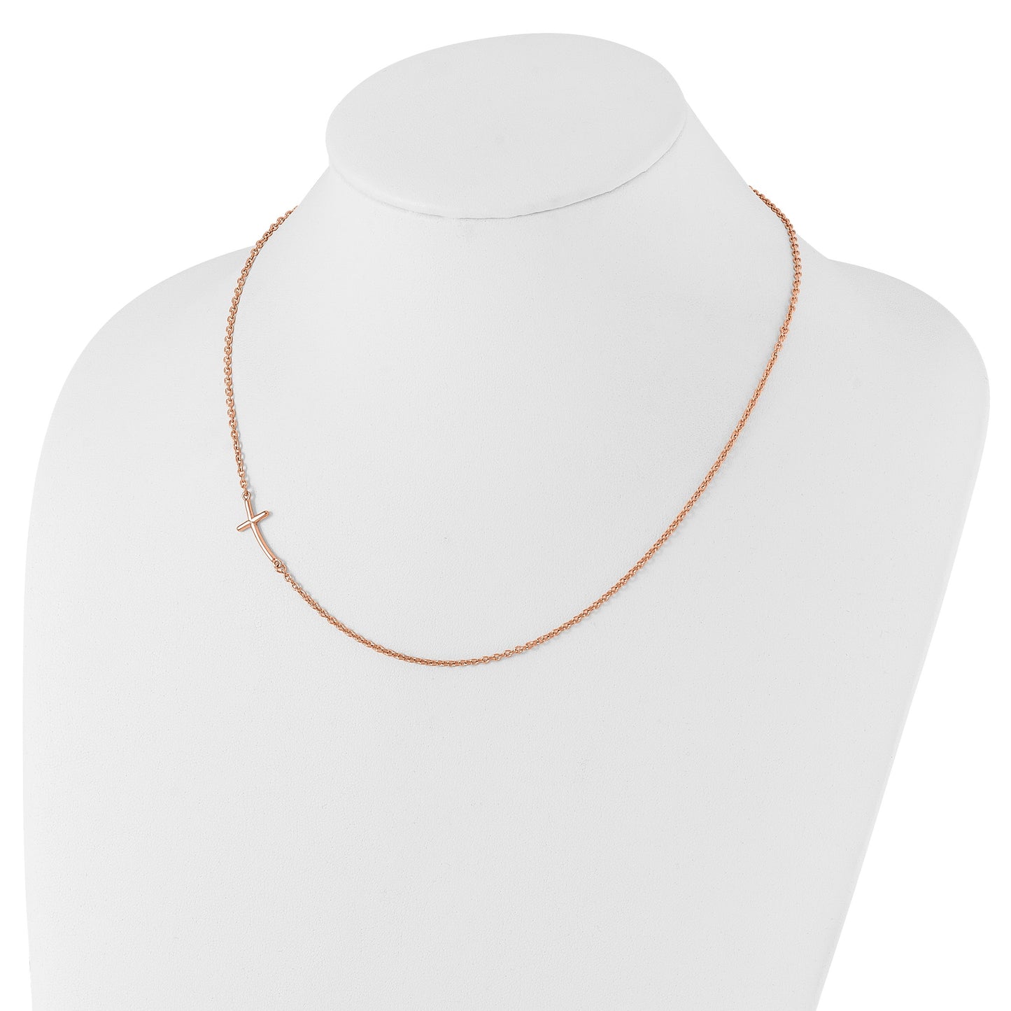 Sterling Silver RG-plated Small Off-Set Sideways Curved Cross Necklace