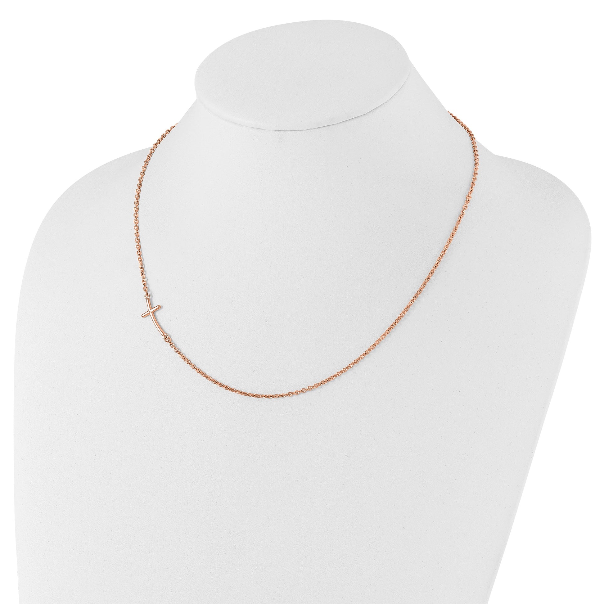 Sterling Silver RG-plated Small Off-Set Sideways Curved Cross Necklace