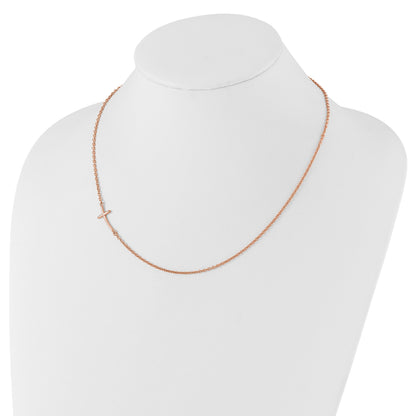 Sterling Silver RG-plated Small Off-Set Sideways Curved Cross Necklace