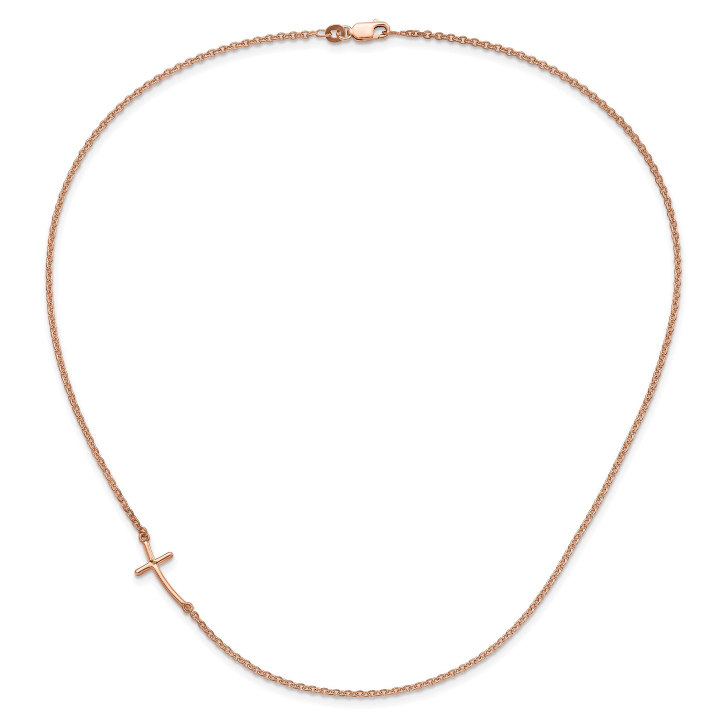 Sterling Silver RG-plated Small Off-Set Sideways Curved Cross Necklace