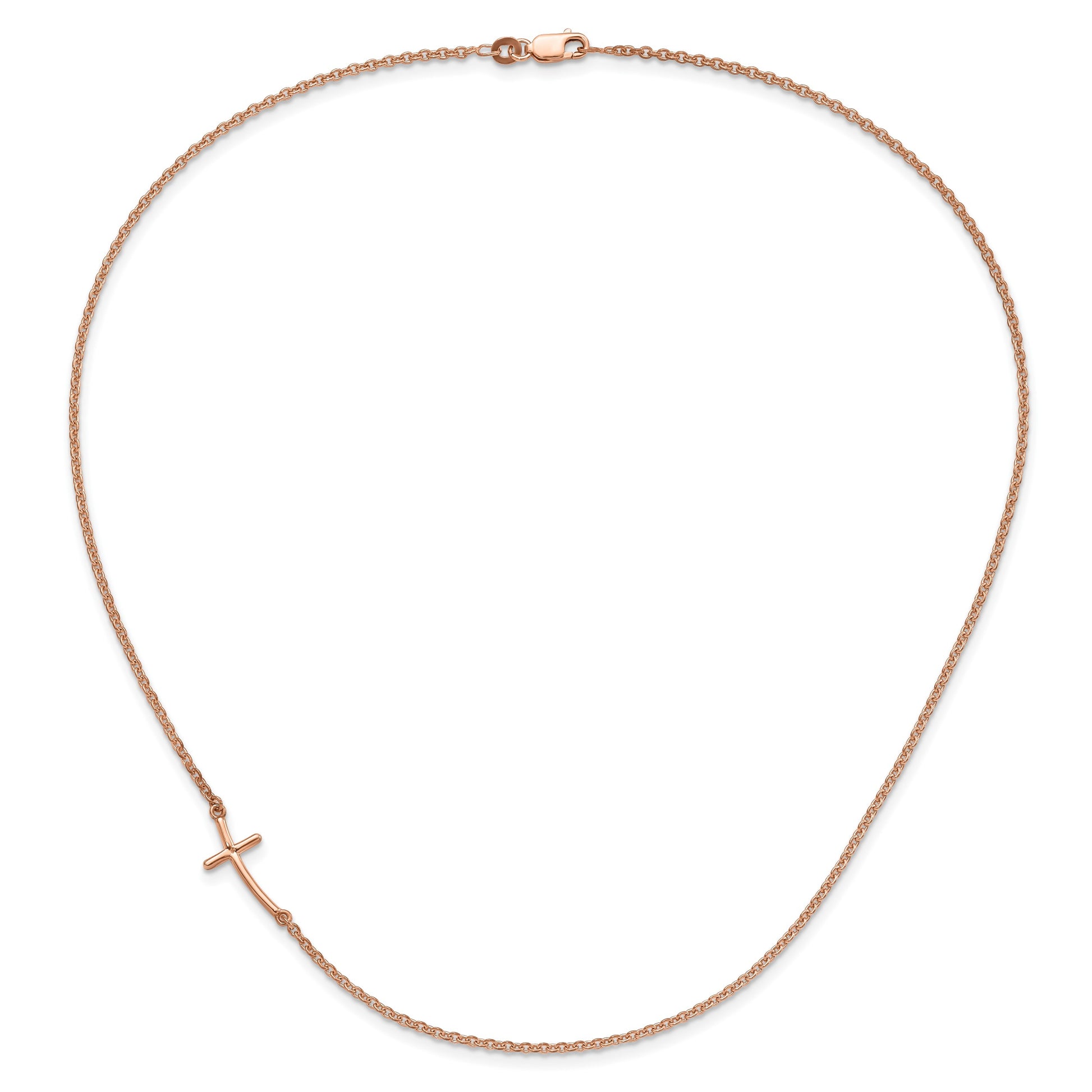 Sterling Silver RG-plated Small Off-Set Sideways Curved Cross Necklace