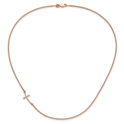 Sterling Silver RG-plated Small Off-Set Sideways Curved Cross Necklace